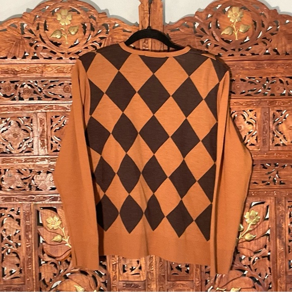 Karen Lessly Brown and Camel Argyle XL Ladies Cardigan, Tortoise Shell Buttons - Picture 3 of 16